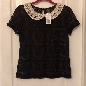 Forever 21 Black Lace Collar Shirt
